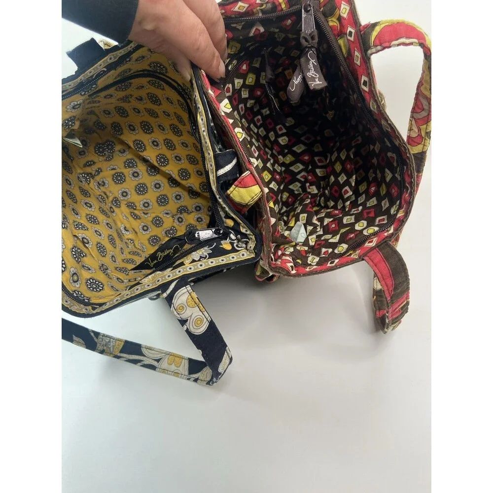 RETIRED Vera Bradley Morgan Tote Bag Mod Floral Pink Brown Yellow Birds Lot Of 2